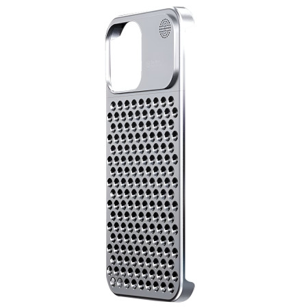 Husa Aromaterapia Compatibila cu iPhone 15 Pro Max, Flippy, Antisoc, Antizgariere, Protectie Camera si Supraincalzire, din Aliaj de Aluminiu, Argintiu