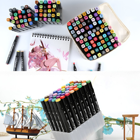 Set 60 Markere Duble cu Alcool Touch Room, Geanta Inclusa, Flippy, Model 1 Multicolor
