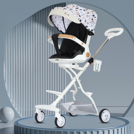 Cărucior Sport 3 în 1, Reversibil, Pliabil, Pozitie Somn, Tavă Masă, Roti 360°, Suport Pahar, Copertină Soare, Bej Cosmos, 6-36 Luni