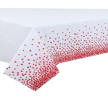 Fata de Masa, Flippy, din PEVA, Imprimeu Buline, 137 x 274 cm, Impermeabila, Fara Pete, Curatare Rapida, Rosu