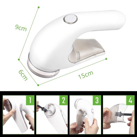 Aparat Pentru Curatat Scame, Par Si Praf, Flippy, Trimmer pentru Diferite Tipuri De Material, Cu Lame Din Otel Inoxidabil, Maner Ergonomic, Incarcare Prin USB, 15x6x9 cm, Alb