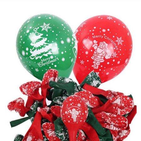 Set 16 Baloane din Latex, Flippy, Model Merry Christmas, Tematica Craciun, 25 cm, Verde Rosu