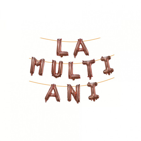 Set 10 Baloane din Folie Metalizata, Flippy, Figurine Litere, Model La multi ani, Tema Aniversare, 40 cm, Ambalaj Individual, Pai Inclus,  Umflare cu Aer sau Heliu, Bej