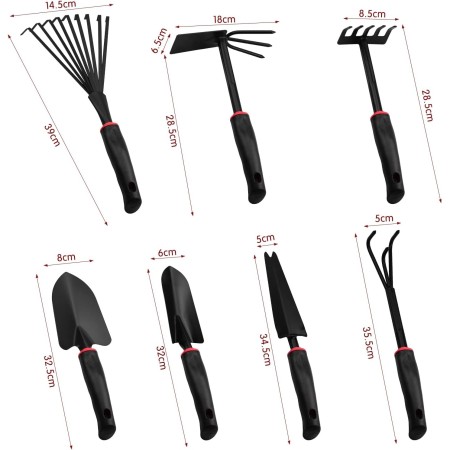 Set 9 Unelte Grădină, pentru Plantare și Îngrijire, PVC Rezistent, Compact, 25x14.5 cm, Negru