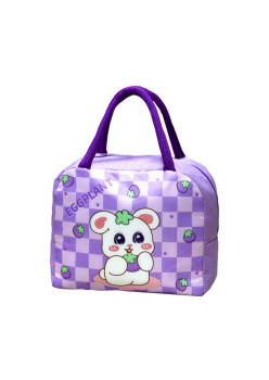 Geanta Termoizolanta pentru Copii, Flippy, 23x13x19 cm, Model Imprimeu Iepuras, din Folie de Aluminiu si Panza Oxford, Mov