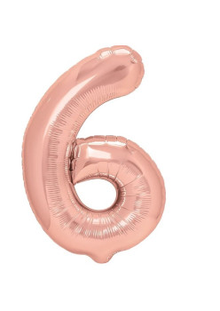 Balon din Folie Metalizata Flippy, Figurina Cifra, Tema Aniversare 100 cm, Ambalaj Individual, Pai inclus, Umflare cu Aer sau Heliu, Coral, Rose, Cifra 6