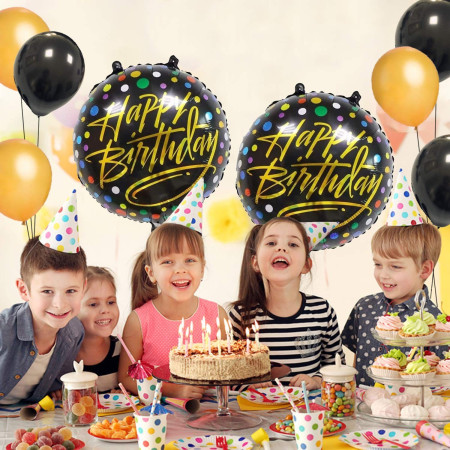 Balon din Folie Metalizata, Flippy, Figurine, Model 3, Happy Birthday, Tematica Aniversare, 45 cm, Ambalaj Individual, Pai Inclus, Umflare cu Aer sau Heliu, Multicolor