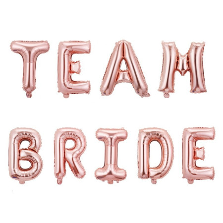 Set Baloane din Folie Metalizata, Flippy, Model Team Bride, Litere de 40 cm, Tema Iubire, Baloane Party, Ambalaj Individual, Pai Inclus, Umflare cu Aer sau Heliu, Roz
