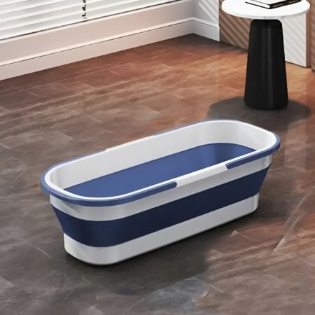 Set Mop cu Galeata Pliabila, Albastru, 32 cm, Maner Telescopic 140 cm, Stoarcere Eficienta, cu Roti