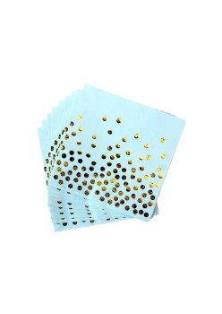 Set 20 de Servetele de Masa, Flippy, Imprimeu cu Buline Aurii, din Hartie, 17 x 17 cm, Albastru