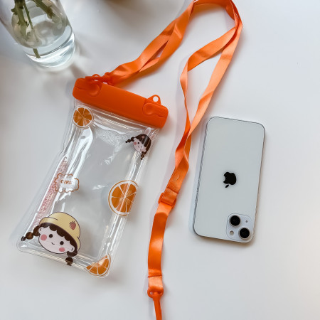 Husa subacvatica Fruity Waterproof Flippy, Snowproof, Universala, Impermeabila, cu Snur, pentru telefon sau documente, Orange Girl 2, Oranj