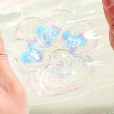 Jucarie Antistres Squishy, Flippy, Labuta de Pisica Pufoasa, cu Revenire Lenta, 7 x 6.5 cm, Model Inima, Multicolor