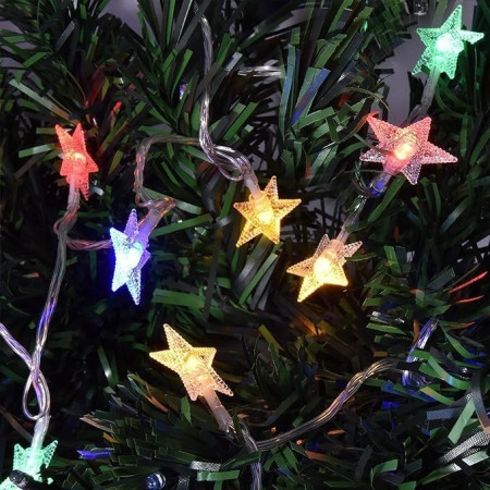 Instalatie Craciun Model cu Stelute, Tip Liniara, 3.5 m, 30 de LED-uri, cu Baterii, Multicolor