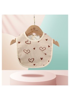 Baveta din Bumbac pentru Copii, Flippy, 0-12 Luni, 21x30 cm, Rezistenta la Apa, cu Capse, Model cu Inimioare, Roz