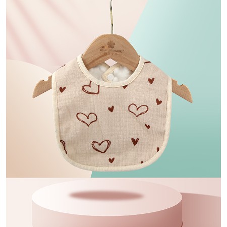 Baveta din Bumbac pentru Copii, Flippy, 0-12 Luni, 21x30 cm, Rezistenta la Apa, cu Capse, Model cu Inimioare, Roz