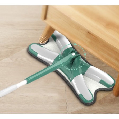 Mop Plat cu Laveta din Microfibra, Flippy, Pentru Uz Casnic, Sistem de Stoarcere X, Tija Telescopica 140 cm, Rotire 360°,38 x 140 cm, Verde