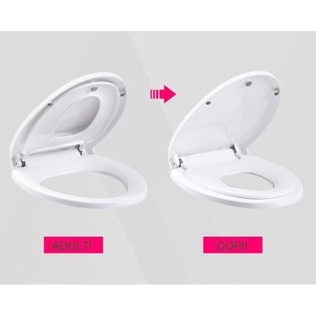 Capac de Toaleta cu Reductie 2 in 1, Flippy, pentru Copii si Adulti, Coborare Lenta si Silentioasa, Instalare Usoara, din PP5 , in Forma de U, Alb