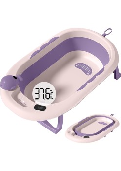 Cada Baie Pliabila pentru Copii 0-6 Ani – Cu Termometru, Perna Suport, Model Balena, Mov, 81.5 x 49 x 21.5 cm