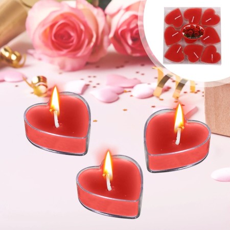 Set 9 Lumanari in Forma de Inima, Flippy, pentru Ziua Indragostitilor, Aroma de Capsuni, Ardere 3.5 h, din Parafina, 4 x 2 cm, Rosu