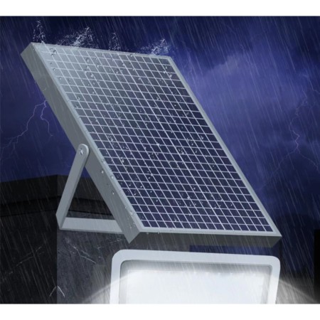 Proiector LED cu Panou Solar Flippy, Senzor lumina, Waterproof, 396 LED-uri incorporate, 200W, 30x24 cm, IP67, Design Modern, Negru