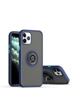 Husa Anti Fall Metal Bracket pentru Apple iPhone 14 Pro, Rezistenta la socuri, Margini colorate, Cu inel de prindere magnetic, Flippy, Albastru