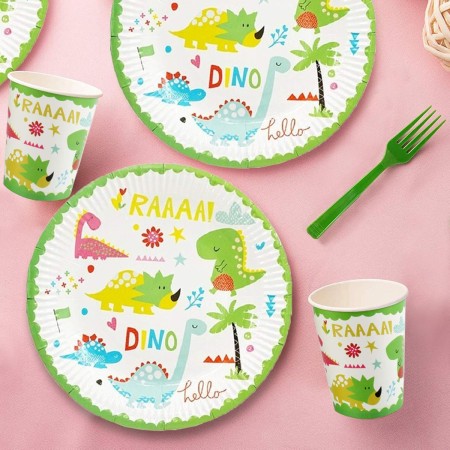 Set 10 Farfurii Petrecere, Flippy, Colectia Dino Park, 17 cm Diametru, din Carton, Multicolor