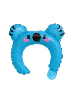 Balon din Folie Metalizata, Flippy, Tip Coronita cu Urechi, Model Koala, Ambalaj Individual, Pai Inclus, Umflare cu Aer sau Heliu, 26.5 x 28 cm, Albastru