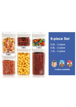 Set 6 cutii de depozitare alimente, condimente, Flippy, Transparente-Albe