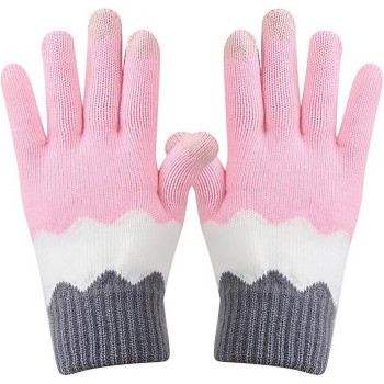 Manusi de Dama, Flippy, Model Ondulat, Functie Touchscreen (ecran tactil), Material Acril Tricotat, Manseta Elastica, Interior Catifelat, Marime Universala, Roz/Gri