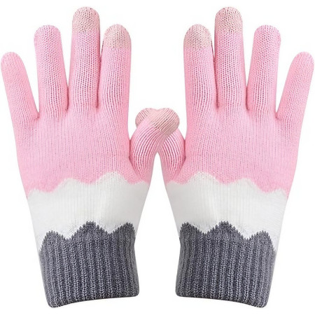 Manusi de Dama, Flippy, Model Ondulat, Functie Touchscreen (ecran tactil), Material Acril Tricotat, Manseta Elastica, Interior Catifelat, Marime Universala, Roz/Gri