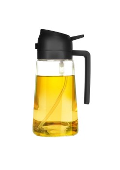 Recipient Ulei, Flippy, 2in1, Functie Spray/Turnare, din Sticla, 470 ml, Fara Scurgere, Negru