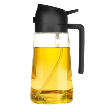 Recipient Ulei, Flippy, 2in1, Functie Spray/Turnare, din Sticla, 470 ml, Fara Scurgere, Negru