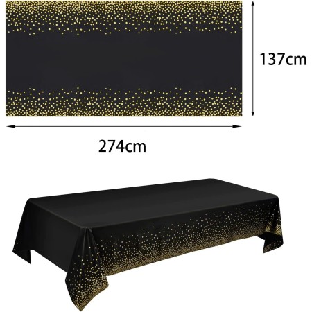 Fata de Masa, Flippy, din PEVA, Imprimeu Buline Aurii, 137 x 274 cm, Impermeabila, Fara Pete, Curatare Rapida, Negru