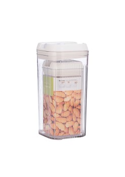 Set 2 cutii depozitare Alimente, Flippy, PET+ABS+Silicon, Cutie mica 10x20.5 cm, 1.2L, Cutie mare 12.5x12.5x26 cm, 2.5L, 839g, Transparent alb