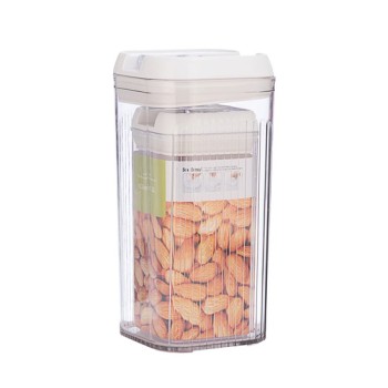 Set 2 cutii depozitare Alimente, Flippy, PET+ABS+Silicon, Cutie mica 10x20.5 cm, 1.2L, Cutie mare 12.5x12.5x26 cm, 2.5L, 839g, Transparent alb