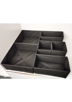 Organizator sertar pentru lenjerie intima, tip cutie cu partitii, set 3 in 1, 6 piese, negru