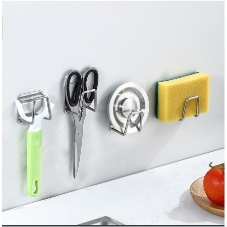 Suport Autoadeziv pentru Burete și Accesorii, Organizator Compact din Oțel Inoxidabil, 5x5x3.5 cm, Gri