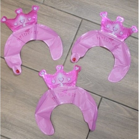 Balon din Folie Metalizata, Flippy, Tip Coronita cu Urechi, Model Coronita de Printesa, Ambalaj Individual, Pai Inclus, Umflare cu Aer sau Heliu, 30 x 27 cm, Roz