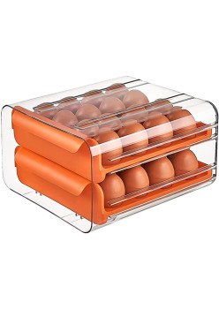Suport pentru Oua, Flippy, Strat Dublu, Capacitate 32 de Oua,  23.5x21.5 cm, din Plastic, Portocaliu