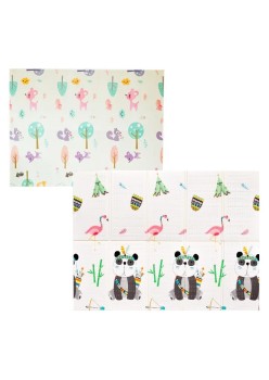 Covoras pentru Copii, Flippy, cu 2 Fete, Model Caprioare/Panda, din XPE+PE, Impermeabil, Antiderapant, Protectie Termica, +3 Luni, Pliabil, 150 x 200 x 1 cm, Multicolor