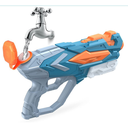 Pistol cu Apa Copii/Adulti, 6ani+, Rezervor 900ML, Albastru, 4 duze