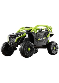 Masina Electrica pentru Copii, Flippy, Tip Buggy/UTV Off-Road Dual Drive, Conectare Bluetooth, Telecomanda, Lumina Intermitenta si Muzica, Baterie 380*2, 6V 7Ah, 97 x 62 x 58 cm, Verde Negru