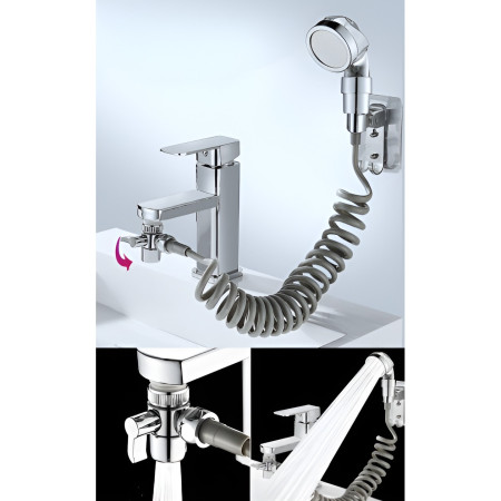 Set Extensie de Dus, Flippy, pentru Baterie Baie sau Bucatarie, 4 Piese, Filtru de Ioni Negativi, Furtun Flexibil de 1.5 Metri, Argintiu