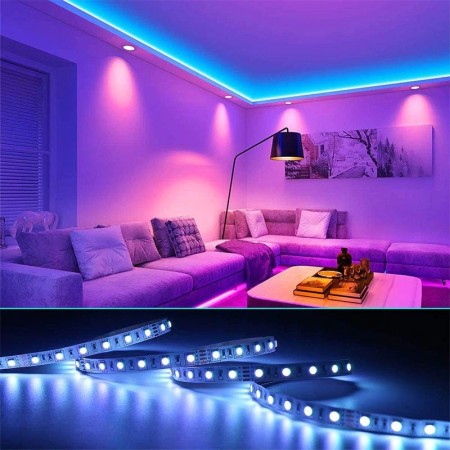 Kit Banda Led RGB SMD 5050 cu Transformator inclus Flippy - Lungime 5 M, 270 LED-uri, Telecomanda 44 taste, pentru TV, PC, Auto, IP65, Lumina Ambientala