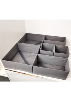 Organizator sertar pentru lenjerie intima, tip cutie cu partitii, set 3 in 1, 6 piese, gri inchis