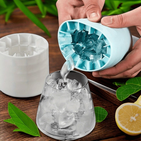 Tava de Gheata din Silicon cu Capac, Flippy, Forma de Gheata pentru Racirea Bauturilor, in Forma de Frapiera, Silicon fara BPA, Cuburi de Gheata, 9x8.5x8 cm, Albastru