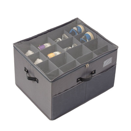 Cutie de Depozitare pentru Pantofi, Pliabila, Capac Transparent si Fermoar, 53x42x33 cm, Gri