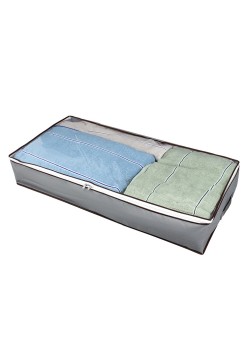 Husa de Depozitare cu Fermoar, Flippy, Pliabila, Maner Ranforsat si Fereastra Transparenta, Fermoar Rezistent, pentru Haine, Paturi, Plapumi, Perne, Lenjerii de Pat, Jucarii, 100x50x15 cm, Gri-Transparent
