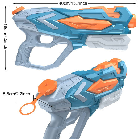Pistol cu Apa Copii/Adulti, 6ani+, Rezervor 900ML, Albastru, 4 duze