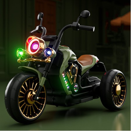 Tricicleta Electrica pentru Copii, Flippy, cu 2 Acumulatoare 380*2, 6V 4.5, Telecomanda, Bluetooth, Sistem Anti-Rasturnare, Sistem de Lumini si Sunet, 6-8 Ani, 93 x 48 x 63 cm, Verde Negru